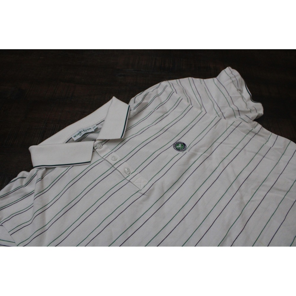 Wimbledon Shirt Polo Mens 2XL White Tennis Championships Striped Cotton Logo